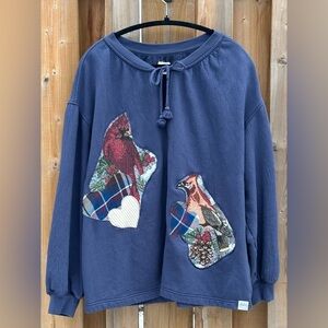 AERIE Upcycled Shirt with Tapestry Cardinal Bird Patches - Size Medium
